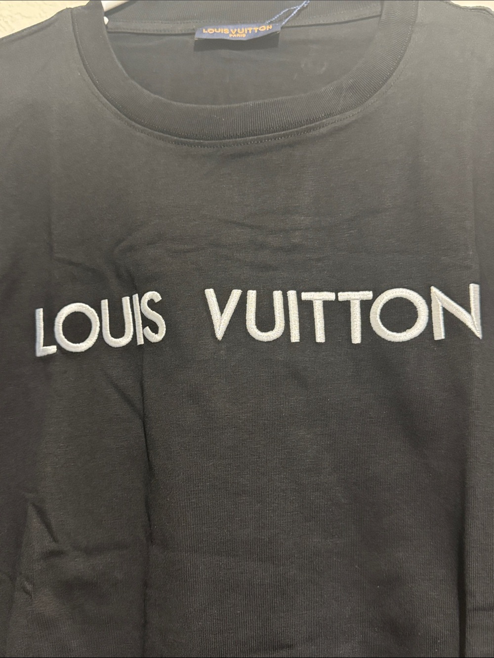 Louis Vuitton Black T-Shirt with White Logo